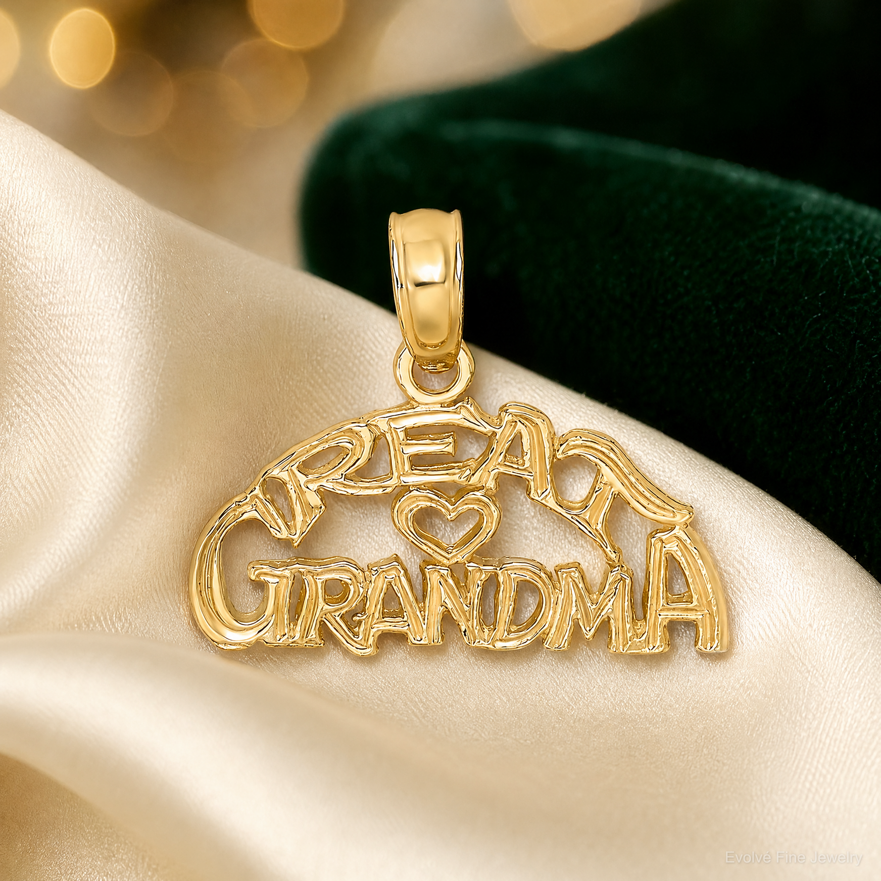 14K Block and Engraved GREAT GRANDMA Charm - Lifestyle View