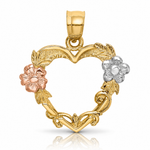 14k Two-tone with White Rhodium Flower In Heart Charm - Lifestyle View