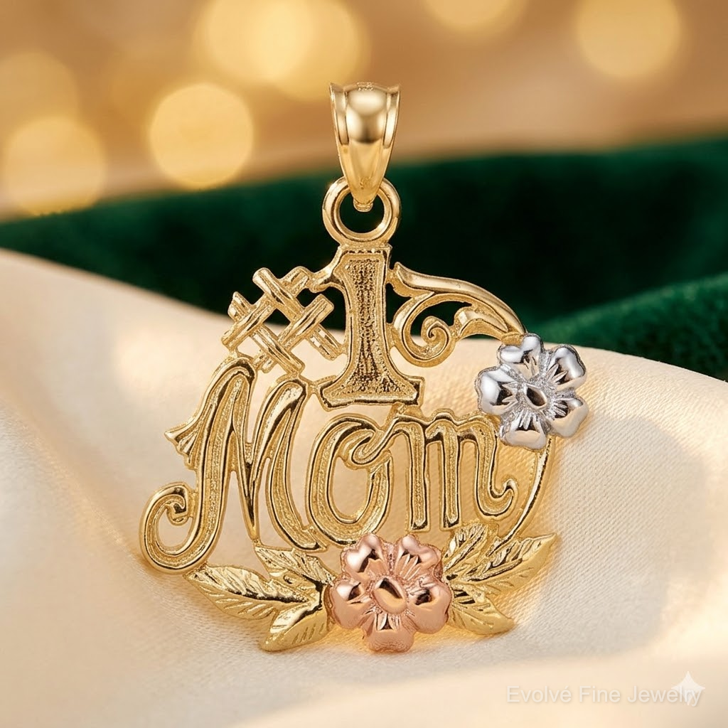 14k Two-tone w/White Rhodium #1 MOM w/Flower Charm - Lifestyle View