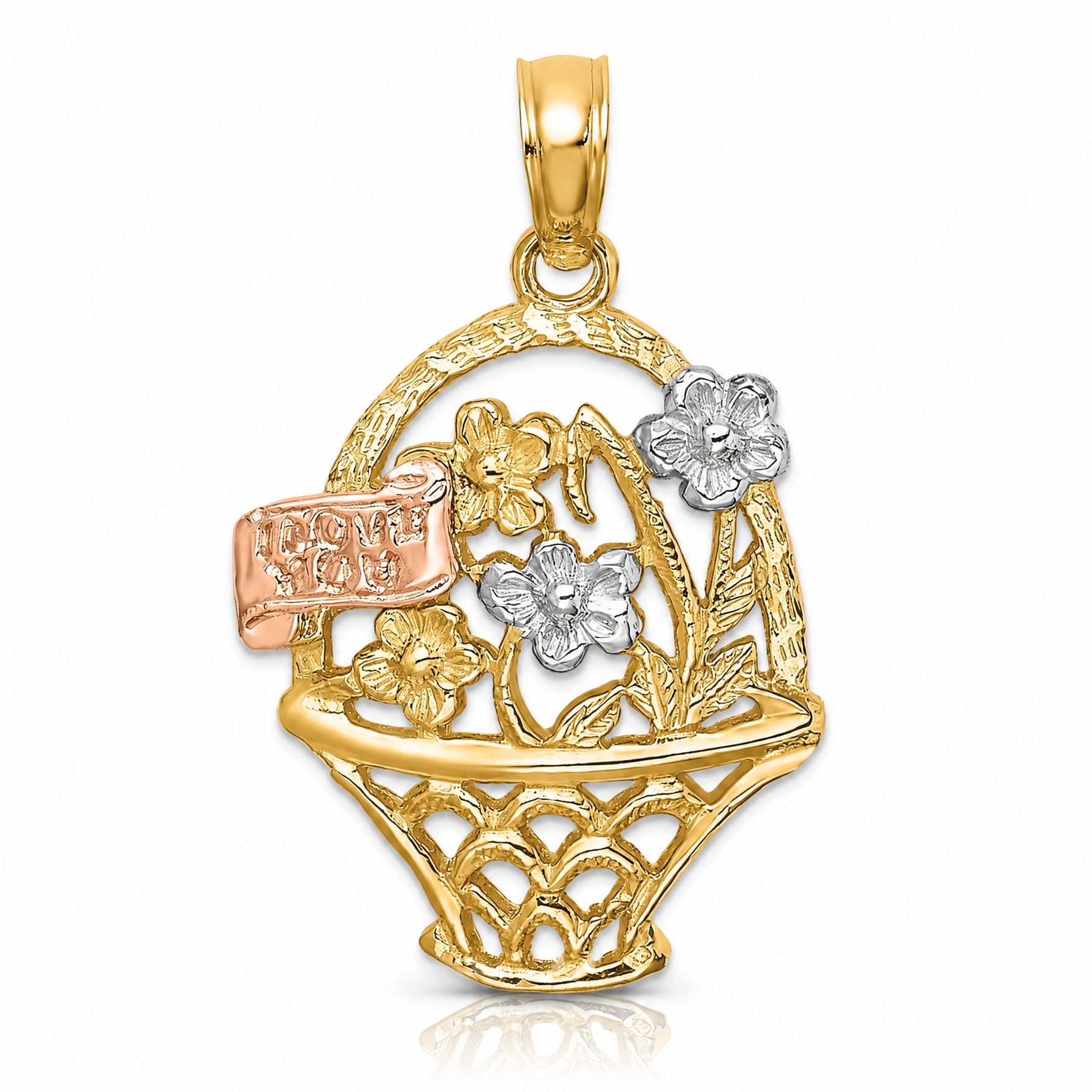 14k Two-Tone w/White Rhodium Flower Basket w/I LOVE YOU Charm - Lifestyle View