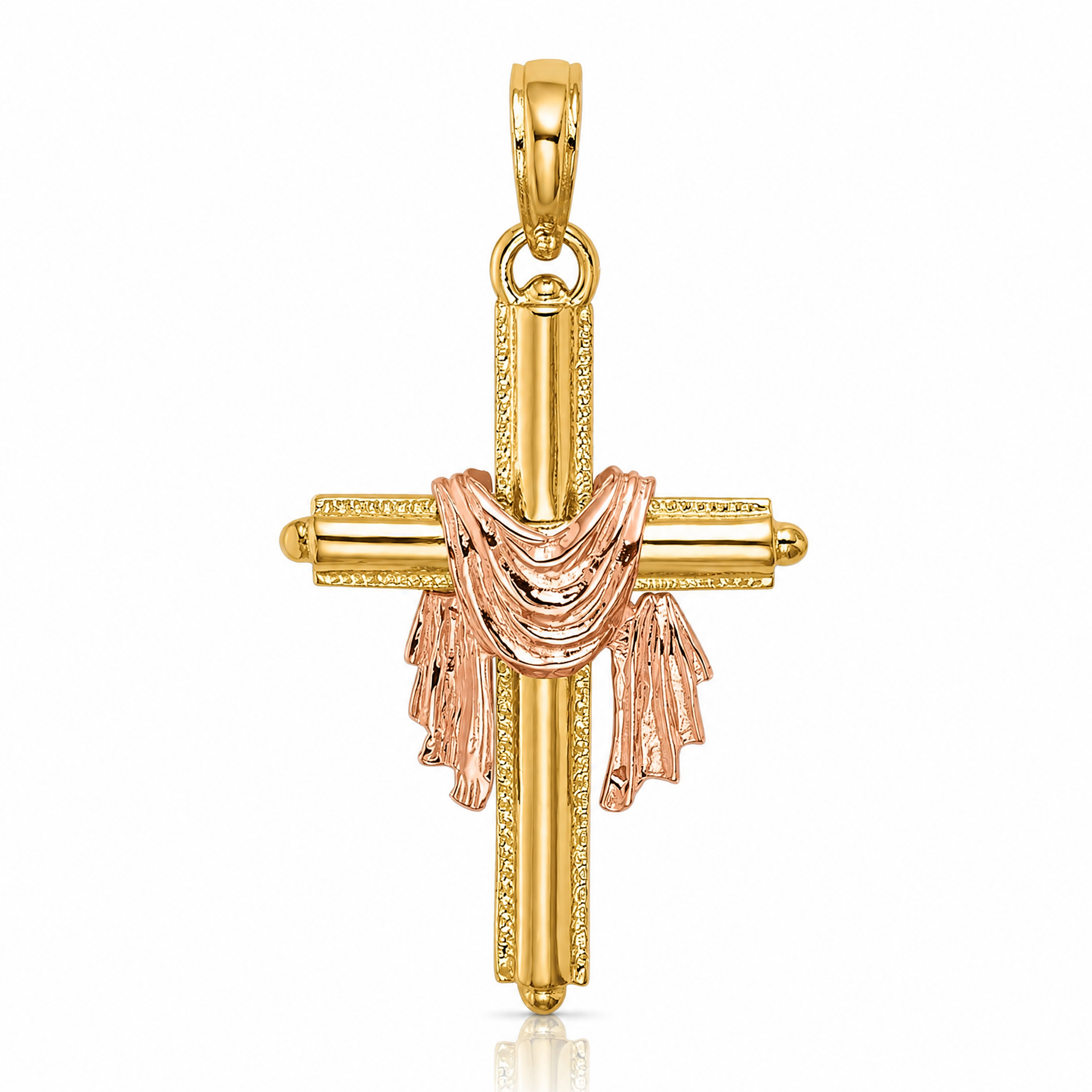 14K Two-Tone Cross w/ Drape Charm - Lifestyle View