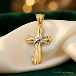 14K Two-Tone Polished Cross X Center Design Charm - Lifestyle View