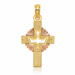 14K Two-Tone Cut-Out Dove On Cross Charm - Lifestyle View