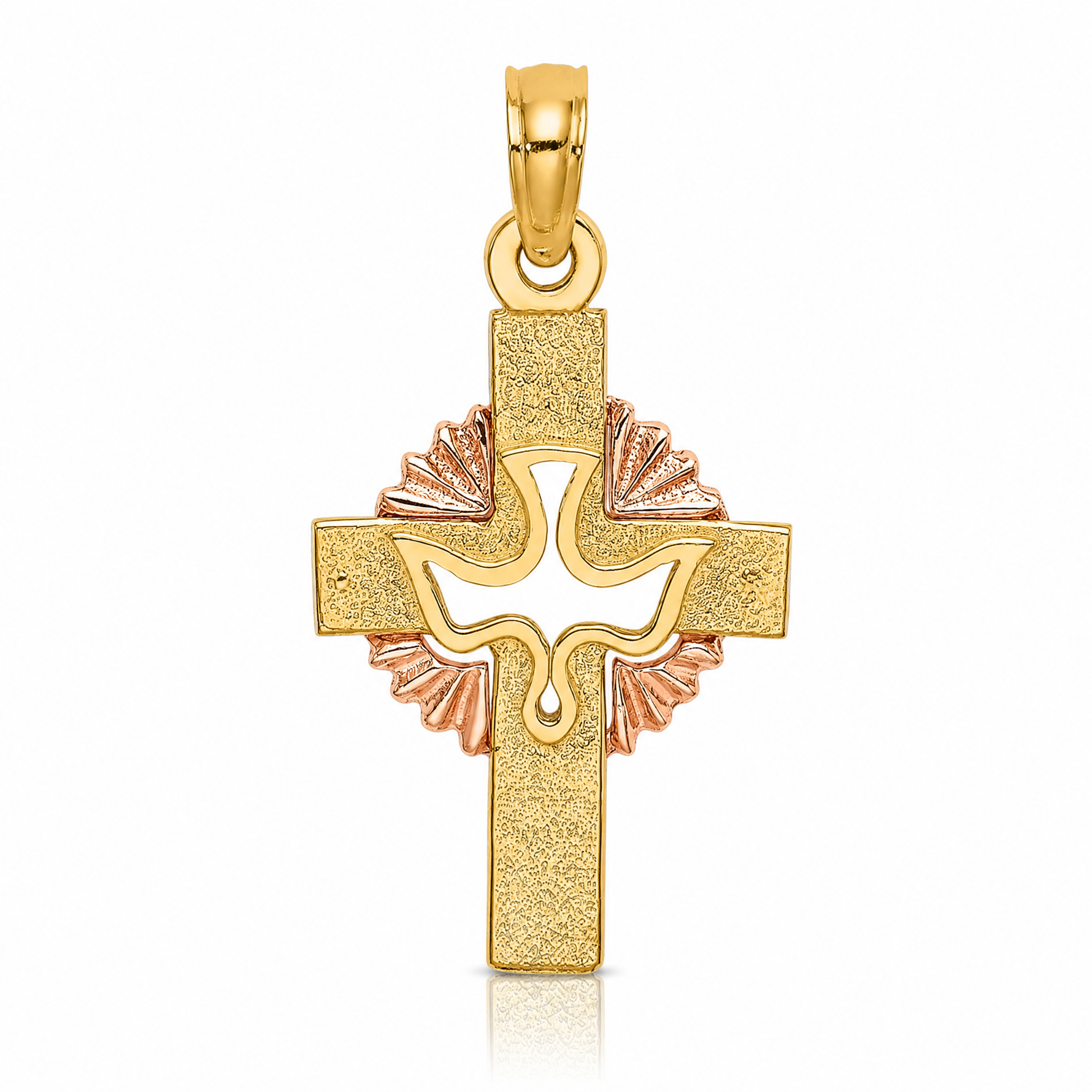 14K Two-Tone Cut-Out Dove On Cross Charm - Lifestyle View