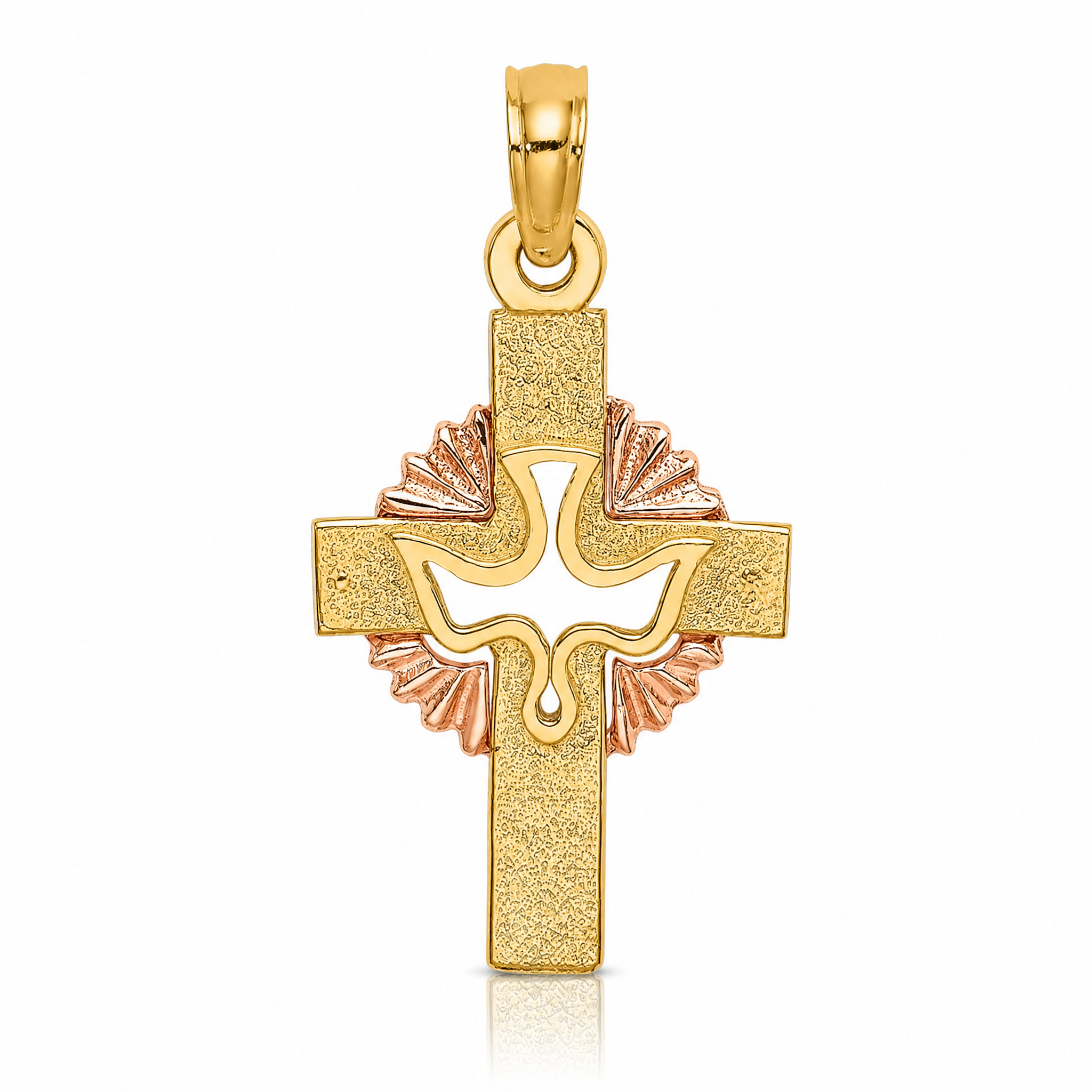 14K Two-Tone Cut-Out Dove On Cross Charm - Lifestyle View