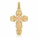 14K Two-Tone w/ Lace Trim Cross Charm - Lifestyle View
