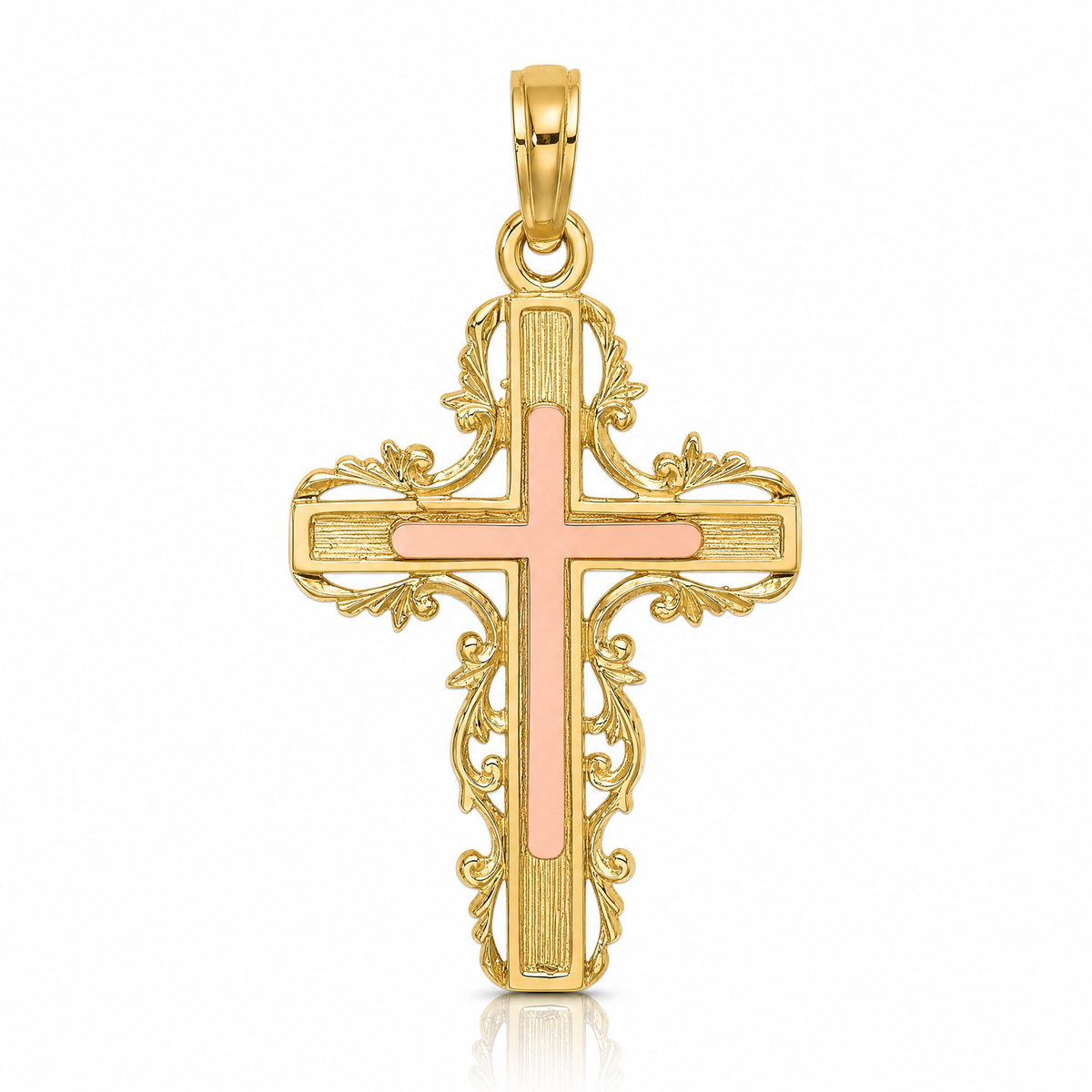 14K Two-Tone w/ Lace Trim Cross Charm - Lifestyle View