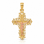 14K Two-Tone Crucifix W/ Lace Trim Charm - Lifestyle View