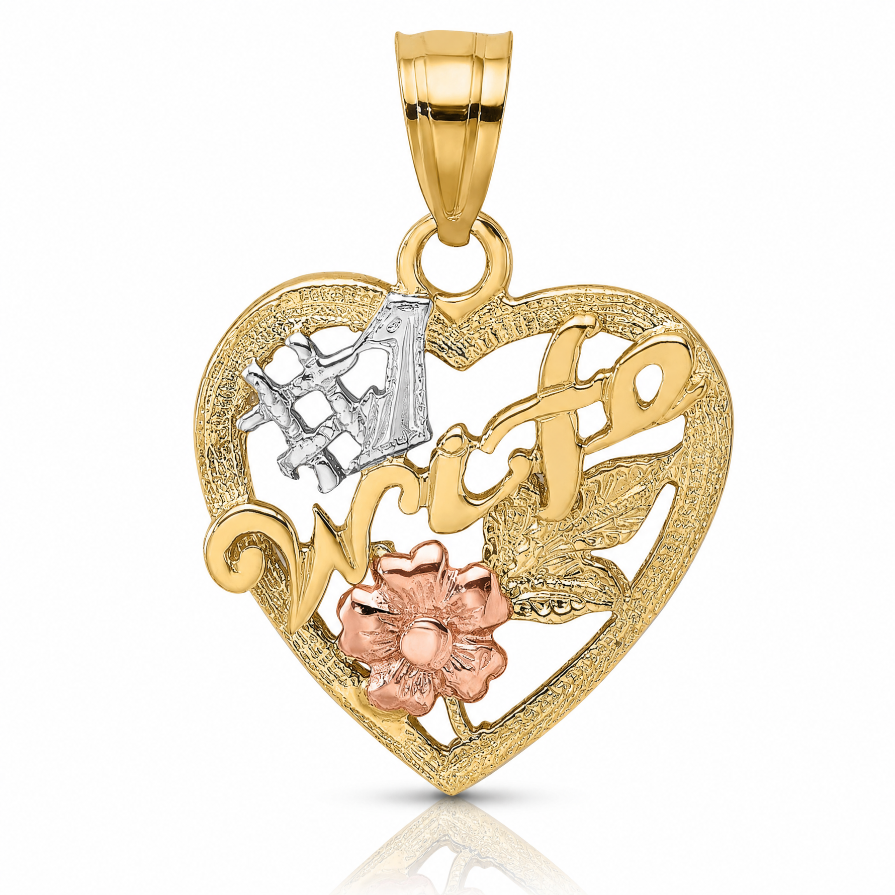 14k Two-Tone w/White Rhodium #1 WIFE In Heart w/Flower Charm - Lifestyle View