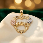 14k Two-tone w/White Rhodium MOM Heart w/Flower Charm - Lifestyle View
