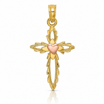14k Two-Tone Cross w/ Heart Charm - Lifestyle View
