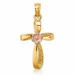 14k Two-Tone Twisted Cross w/ Flower Charm - Lifestyle View