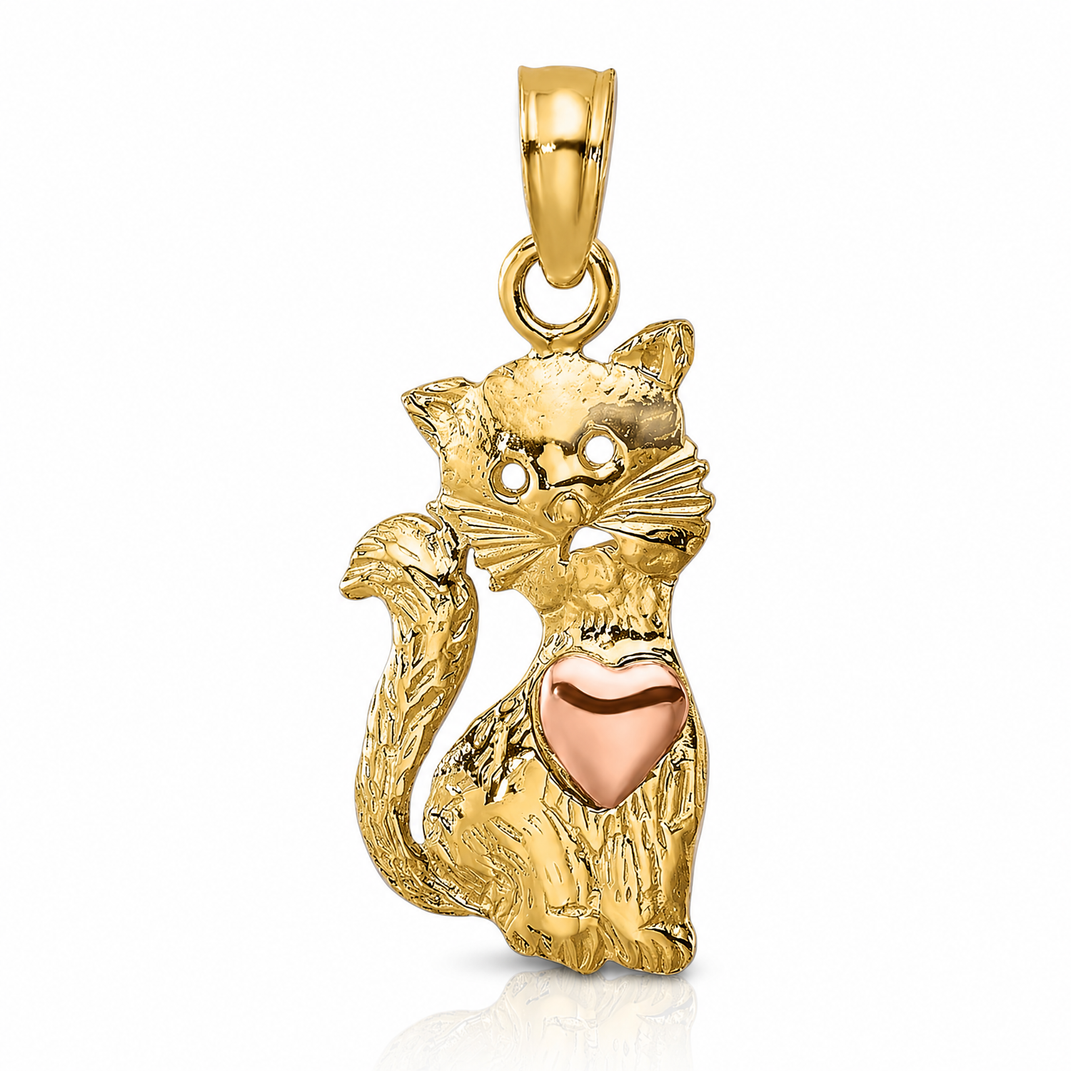 14k Two-Tone Cat w/ Heart Charm - Lifestyle View