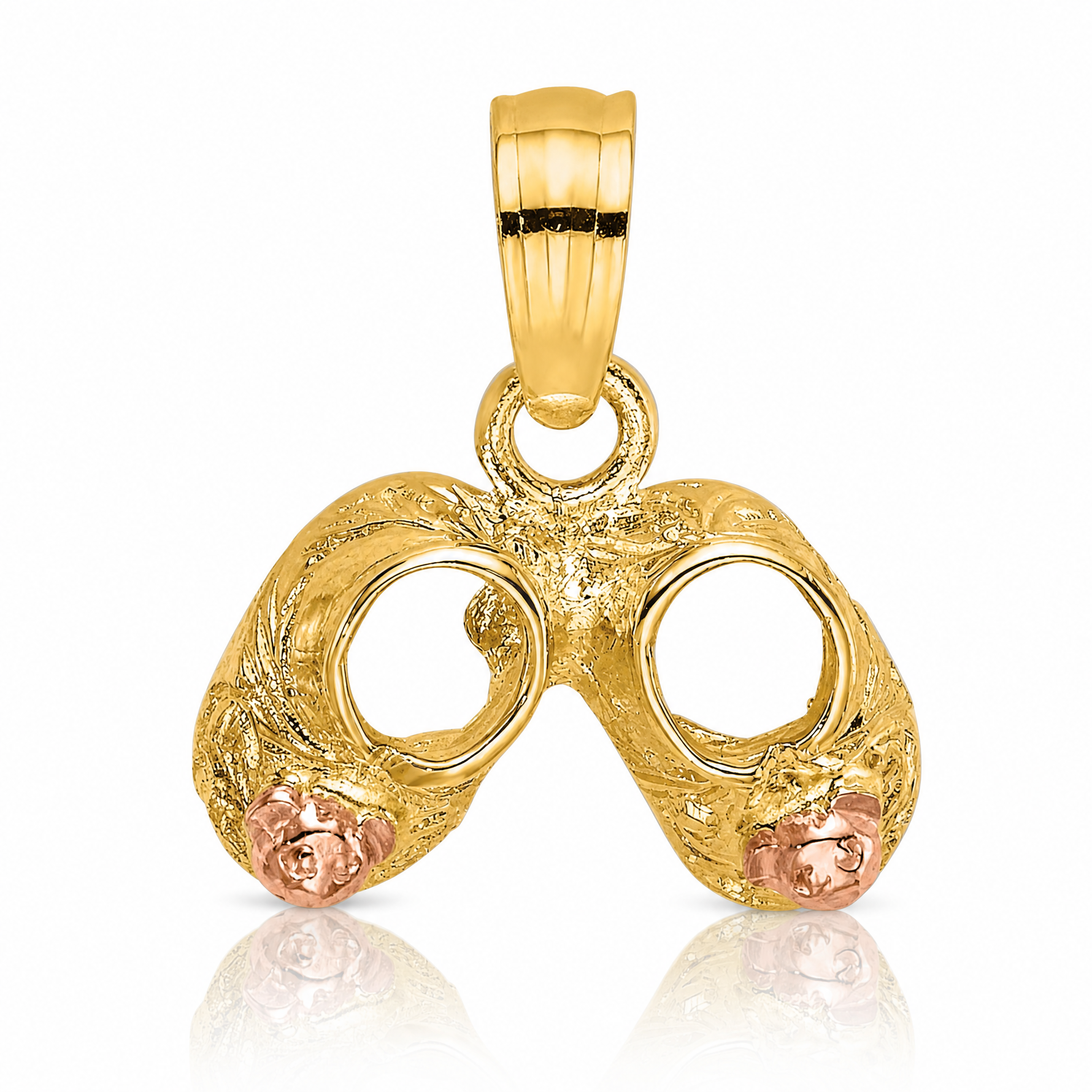 14k  3D Two-Tone Baby Booties w/ Teddy Bear Charm - Lifestyle View