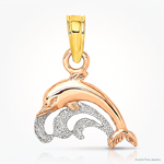 14K Two-Tone W/White Rhodium Dolphin and Wave Charm - Lifestyle View