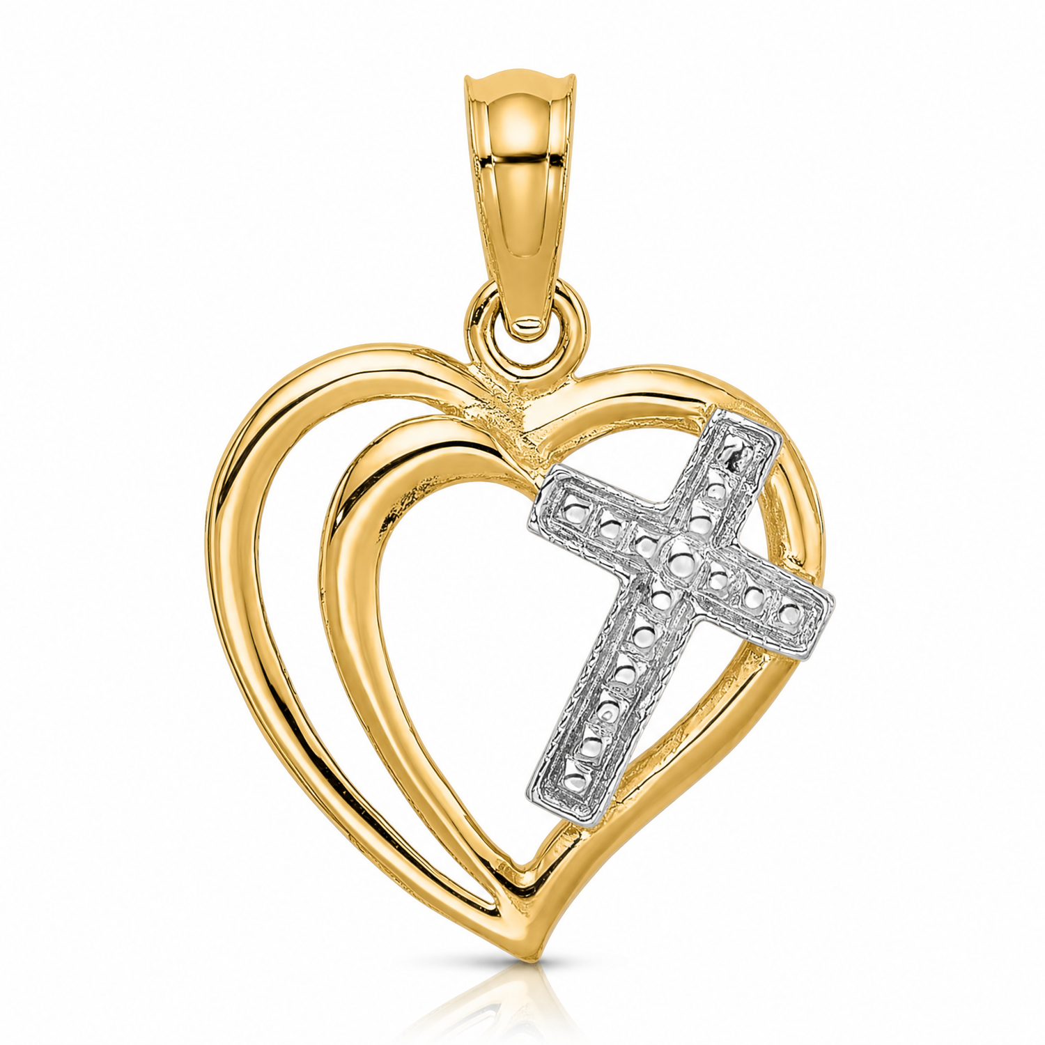 14K W/ Rhodium Cross In Heart Charm - Lifestyle View