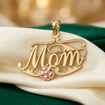14k Two-Tone MOM Script w/ Flower Charm - Lifestyle View