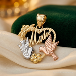 14k Two-tone w/White Rhodium MADRE Heart w/Doves Charm - Lifestyle View