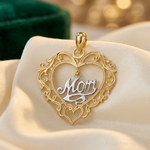 14k Two-tone MOM Inside Heart Charm - Lifestyle View