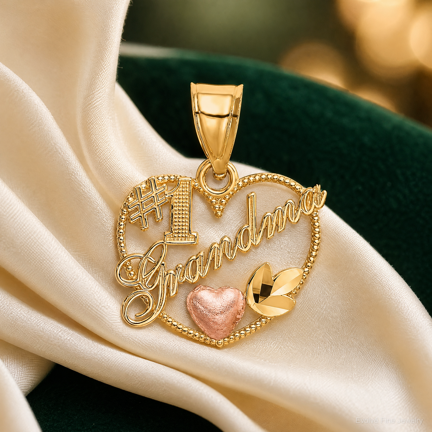14k Two-Tone #1 GRANDMA In Heart Frame Charm - Lifestyle View