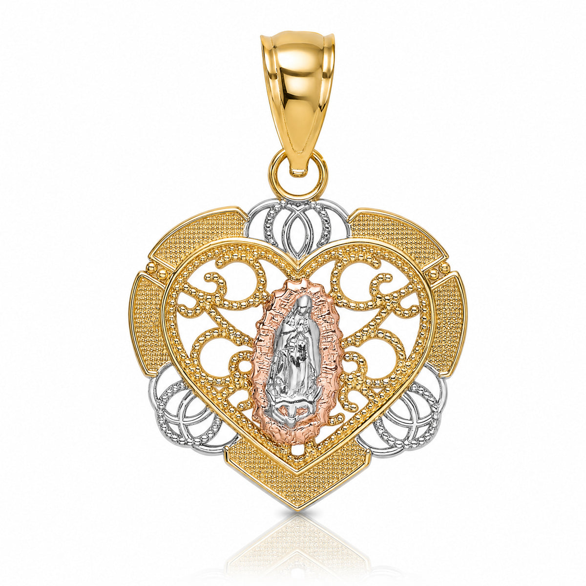 14KTwo-tone w/White Rhodium Guadalupe In Heart Charm - Lifestyle View
