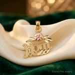 14k Two-Tone Textured Scroll w/ Flower MOM Charm - Lifestyle View