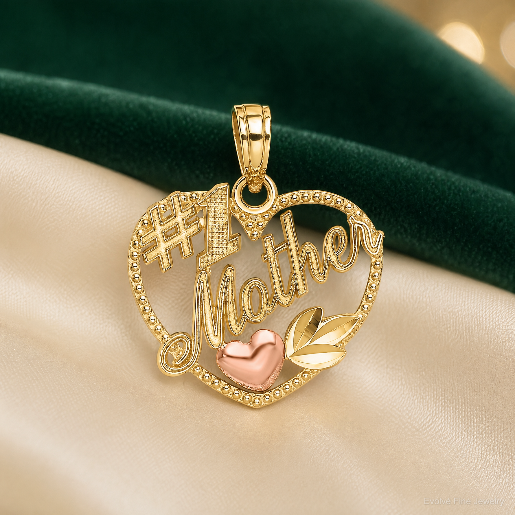 14k Two-Tone Heart w/ #1 MOTHER Charm - Lifestyle View