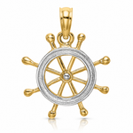 14K W/ Rhodium 2-D Ship Wheel Charm - Lifestyle View