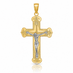 14K Two-tone Engraved Crucifix Charm - Lifestyle View