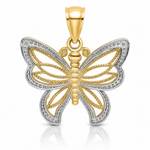14k w/Rhodium Butterfly w/ White Beaded Wings Charm - Lifestyle View