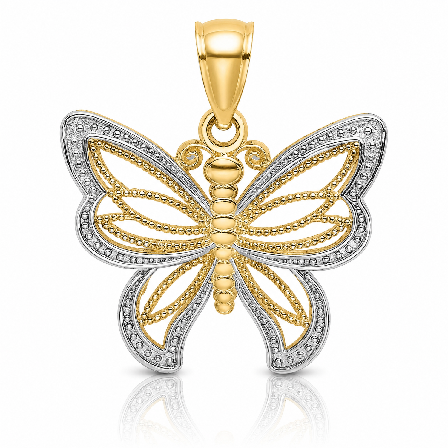 14k w/Rhodium Butterfly w/ White Beaded Wings Charm - Lifestyle View