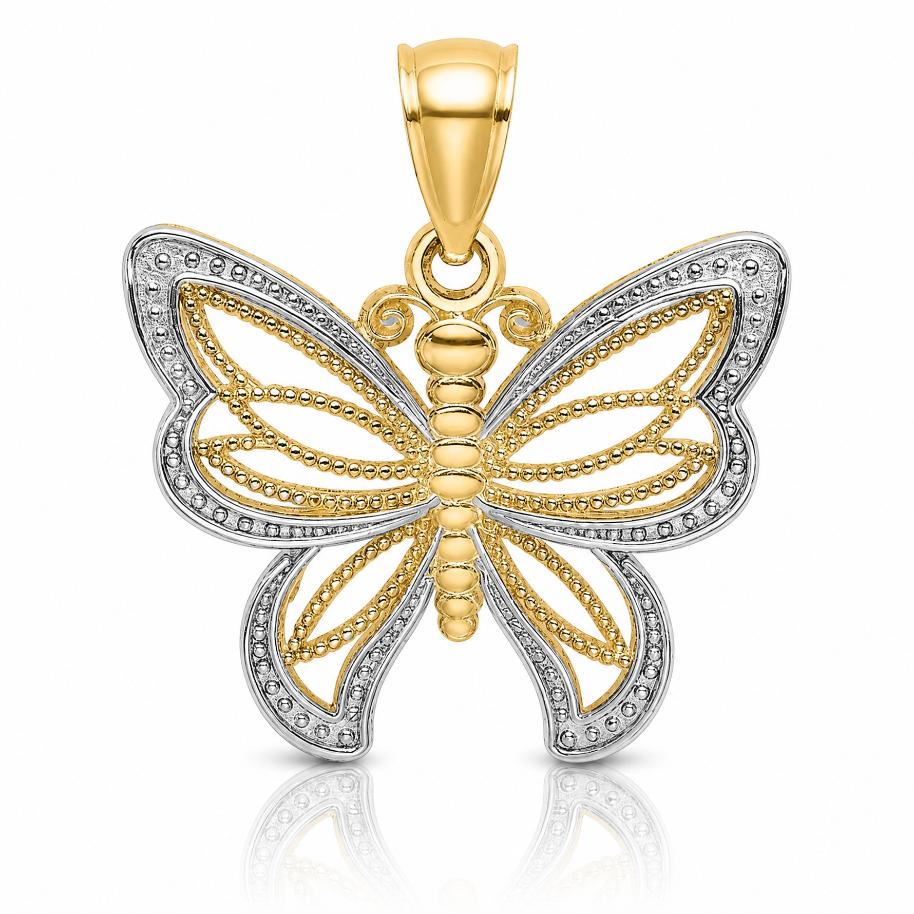 14k w/Rhodium Butterfly w/ White Beaded Wings Charm - Lifestyle View
