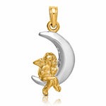 14K w/Rhodium 3-D Angel on Moon Charm - Lifestyle View