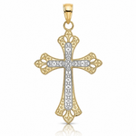 14K W/ Rhodium Scalloped Edges Cross Charm - Lifestyle View