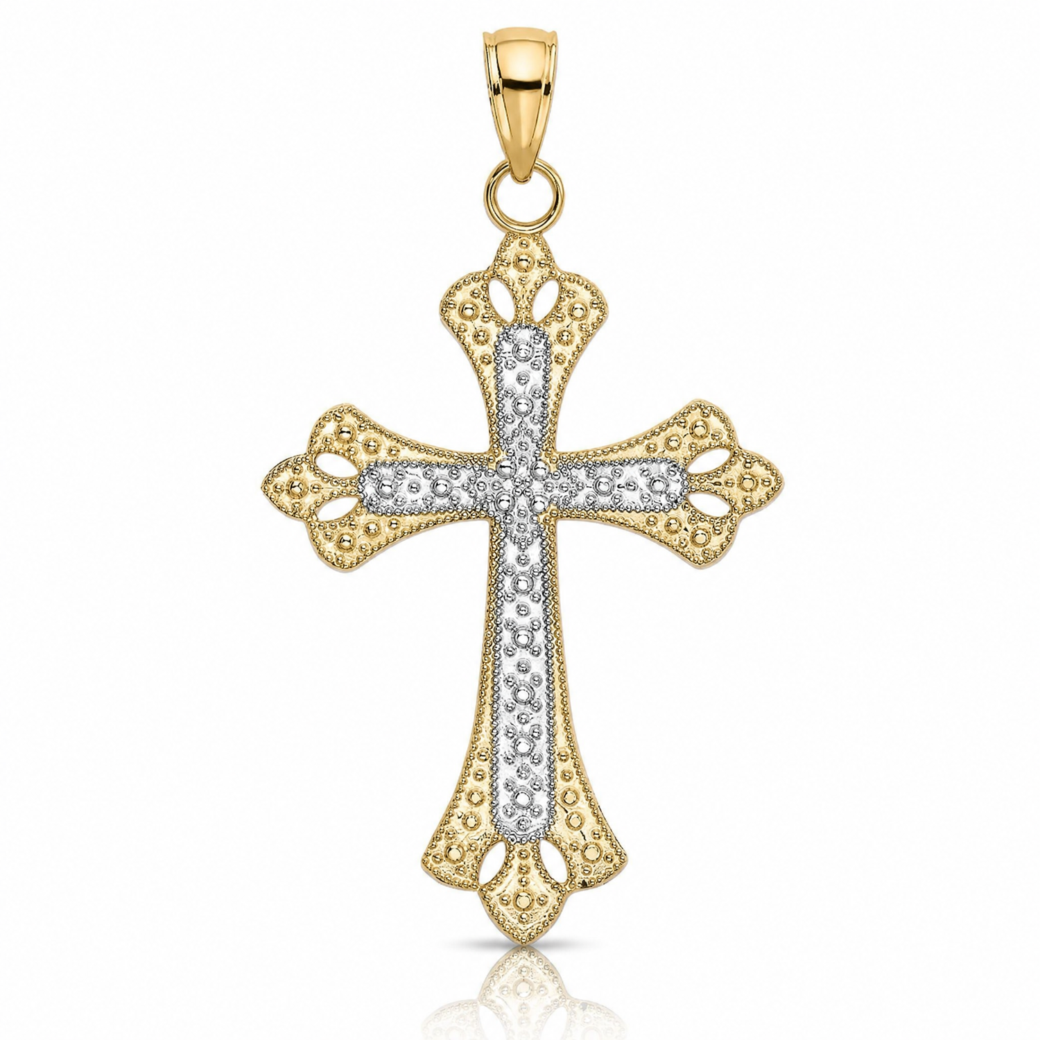 14K W/ Rhodium Scalloped Edges Cross Charm - Lifestyle View
