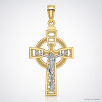 14k Two-tone Celtic Crucifix w/ Eternity Circle Charm - Lifestyle View