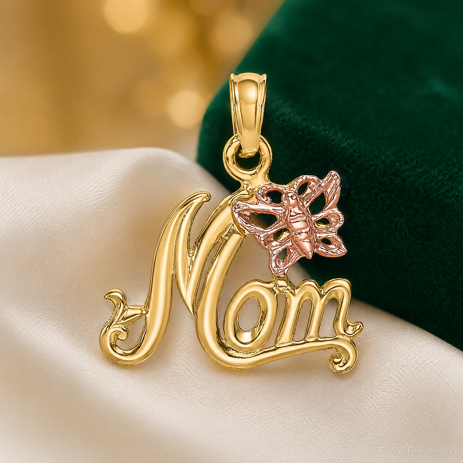 14k Two-Tone MOM w/ Butterfly Charm - Lifestyle View