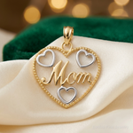 14k with White Rhodium Textured MOM Heart Charm - Lifestyle View