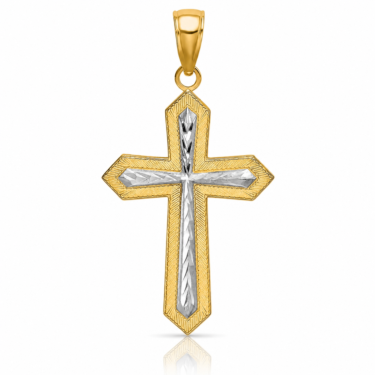 14K W/ Rhodium Center Cross Charm - Lifestyle View