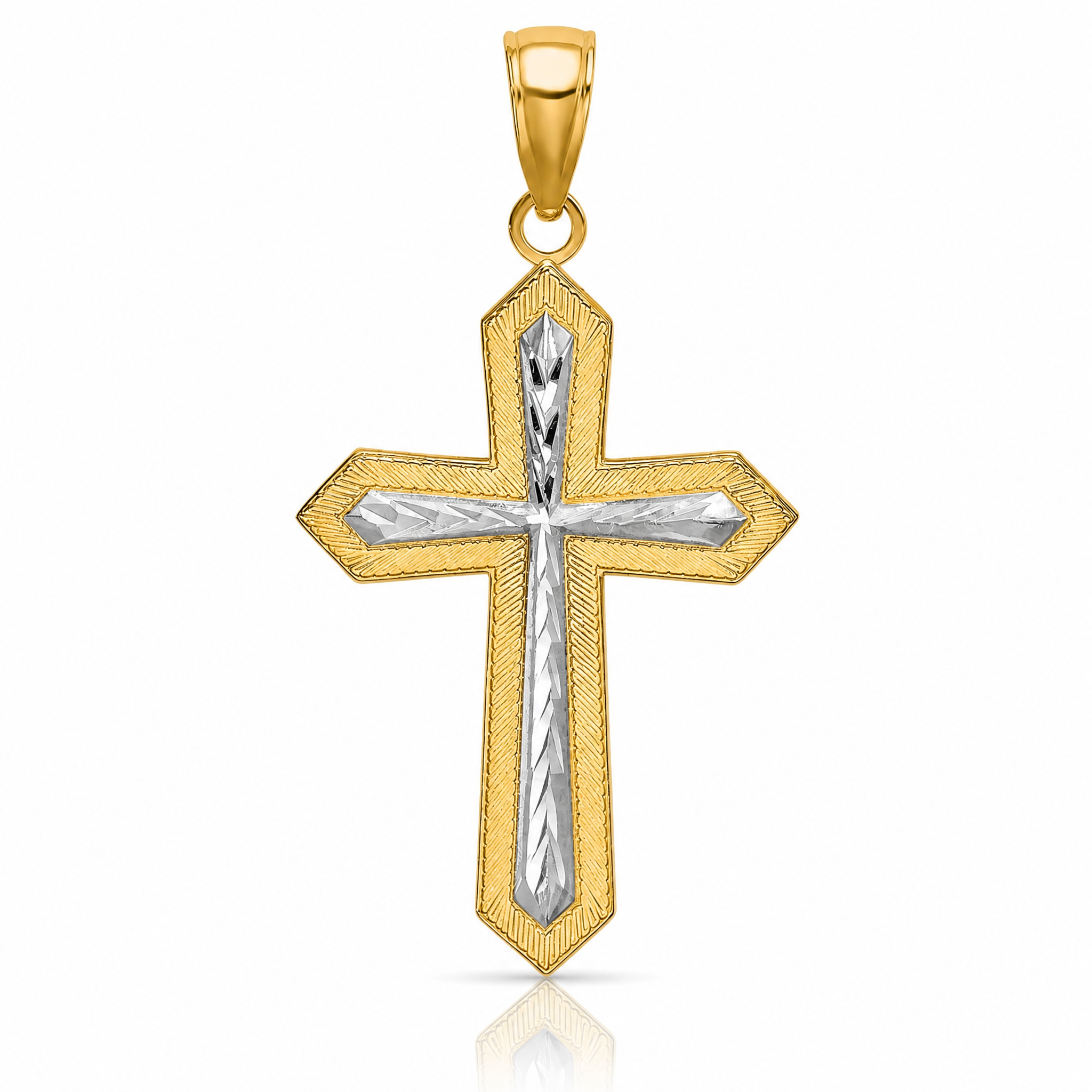 14K W/ Rhodium Center Cross Charm - Lifestyle View