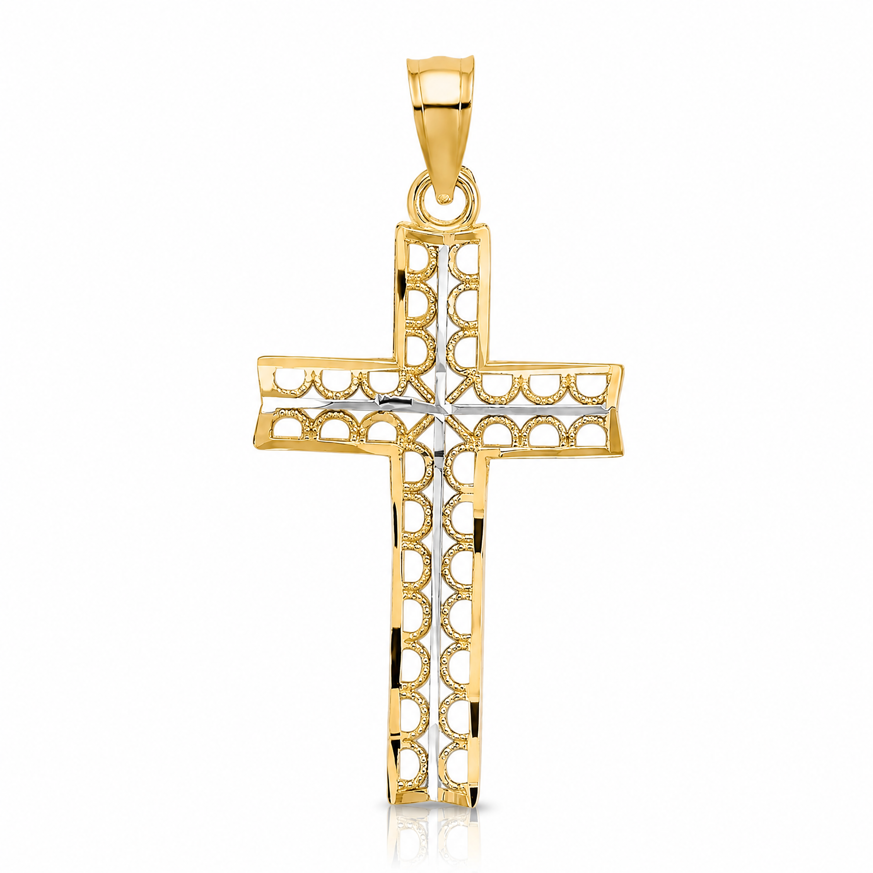14K W/ Rhodium Cross Charm - Lifestyle View
