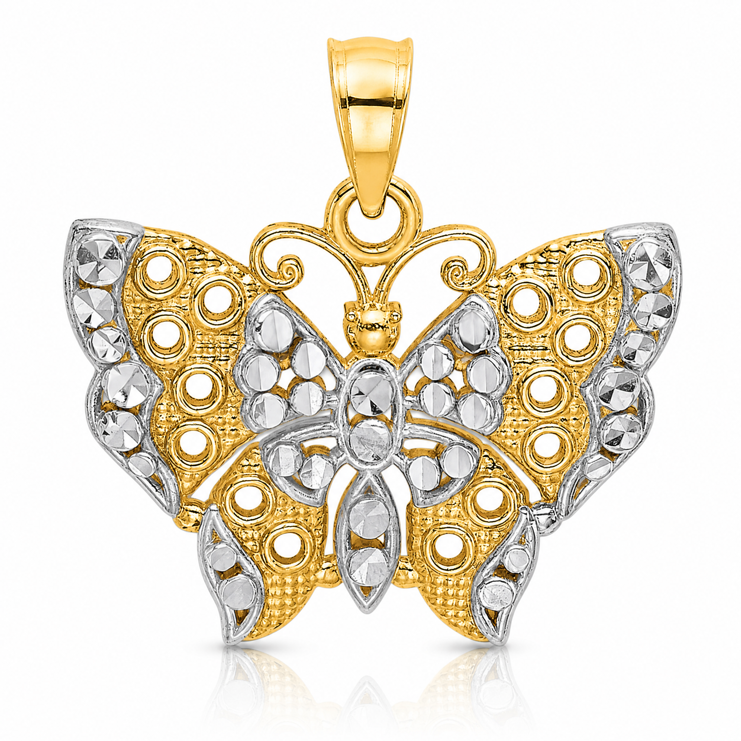 14k w/Rhodium Cut-out Wings Butterfly Pendant - Lifestyle View