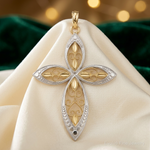 14K W/ Rhodium Beaded Filigree Cross Charm - Lifestyle View