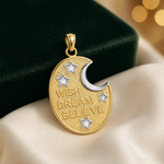14k w/ Rhodium WISH DREAM BELIEVE Moon and Stars Charm - Lifestyle View