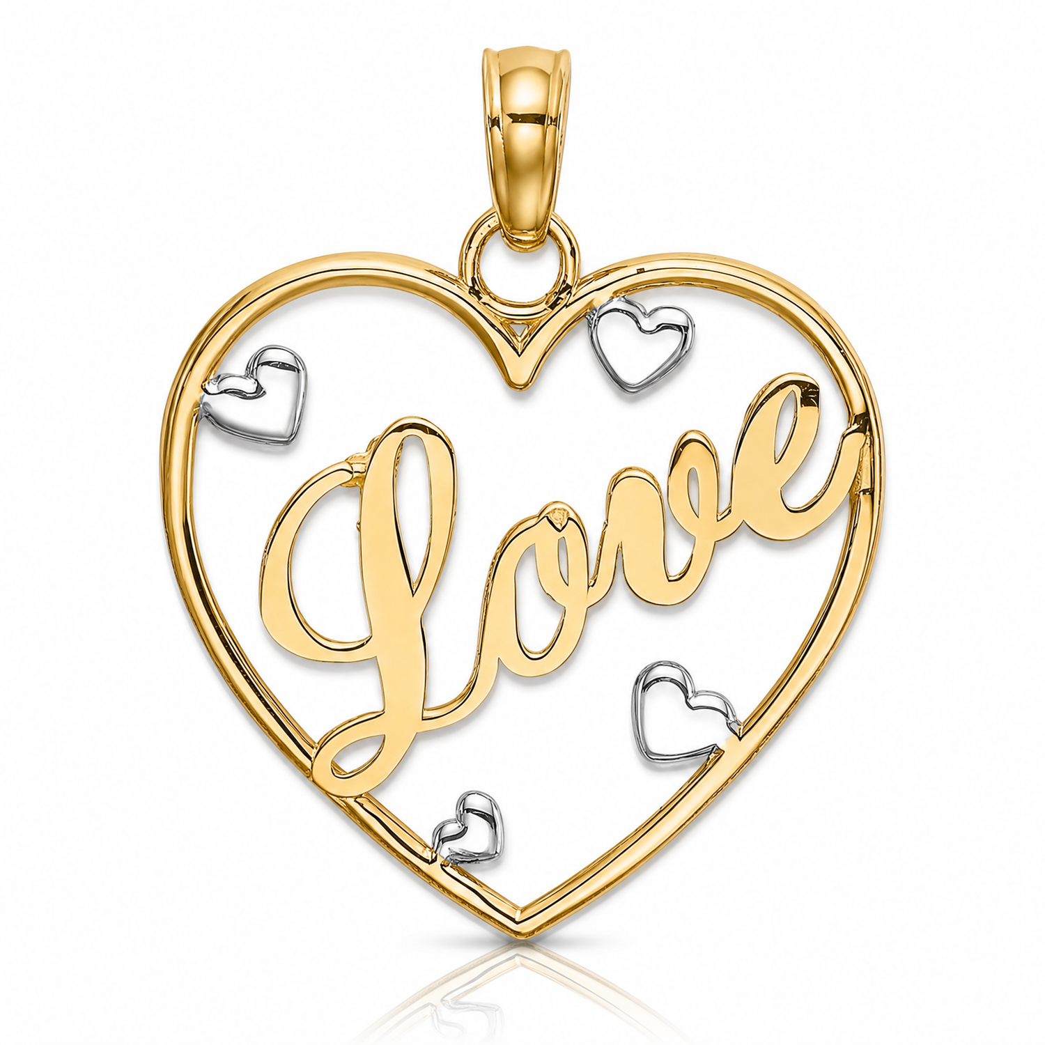 14k w/Rhodium LOVE w/Hearts Pendant - Lifestyle View
