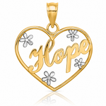 14k w/Rhodium Hope In Heart w/Flowers Charm - Lifestyle View