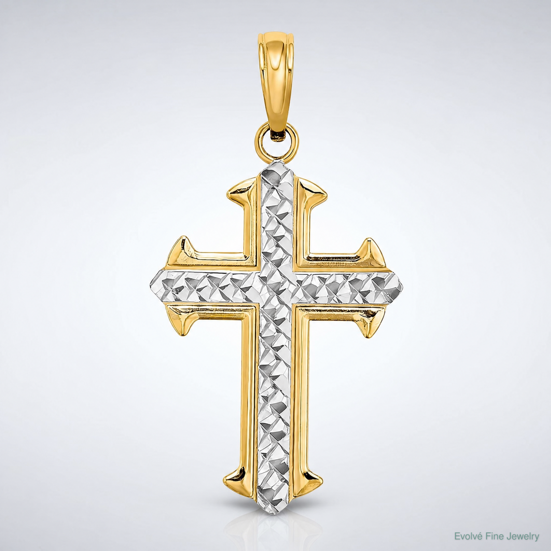 14K w/ Rhodium D/C Cross Charm - Lifestyle View