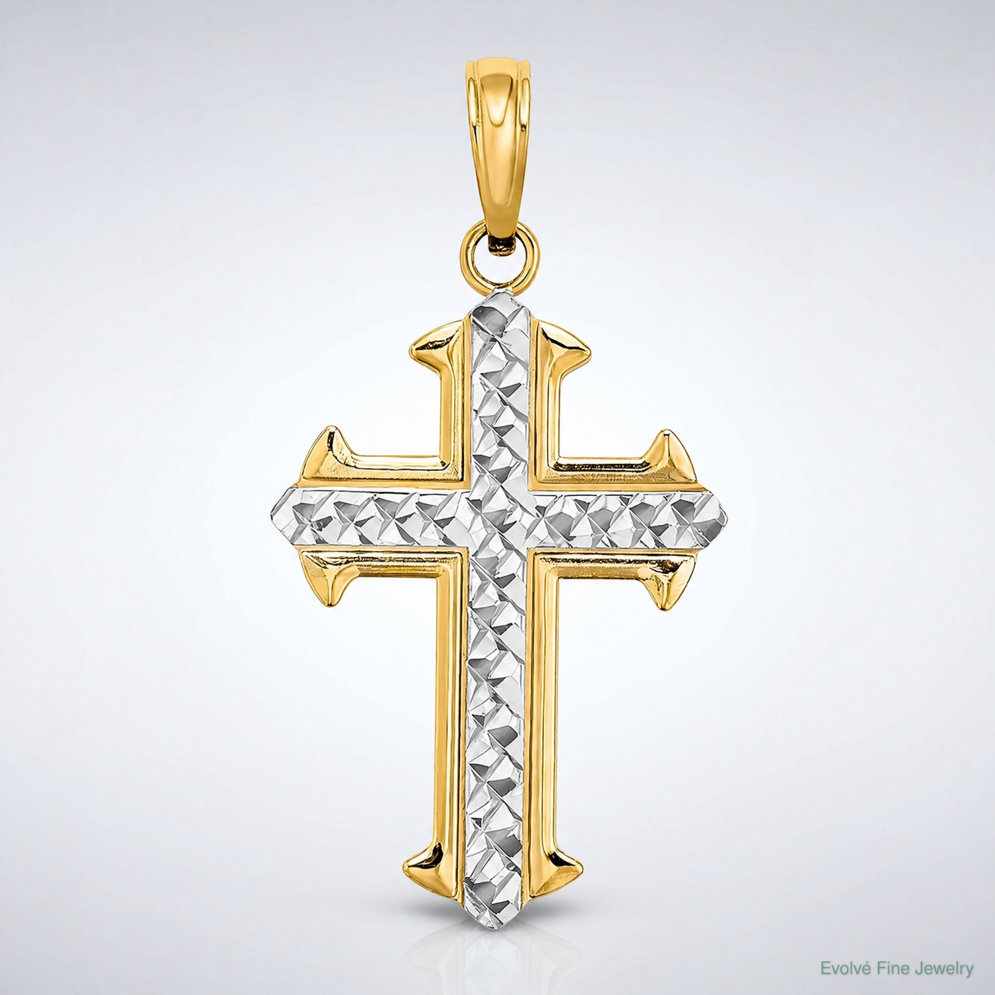 14K w/ Rhodium D/C Cross Charm - Lifestyle View
