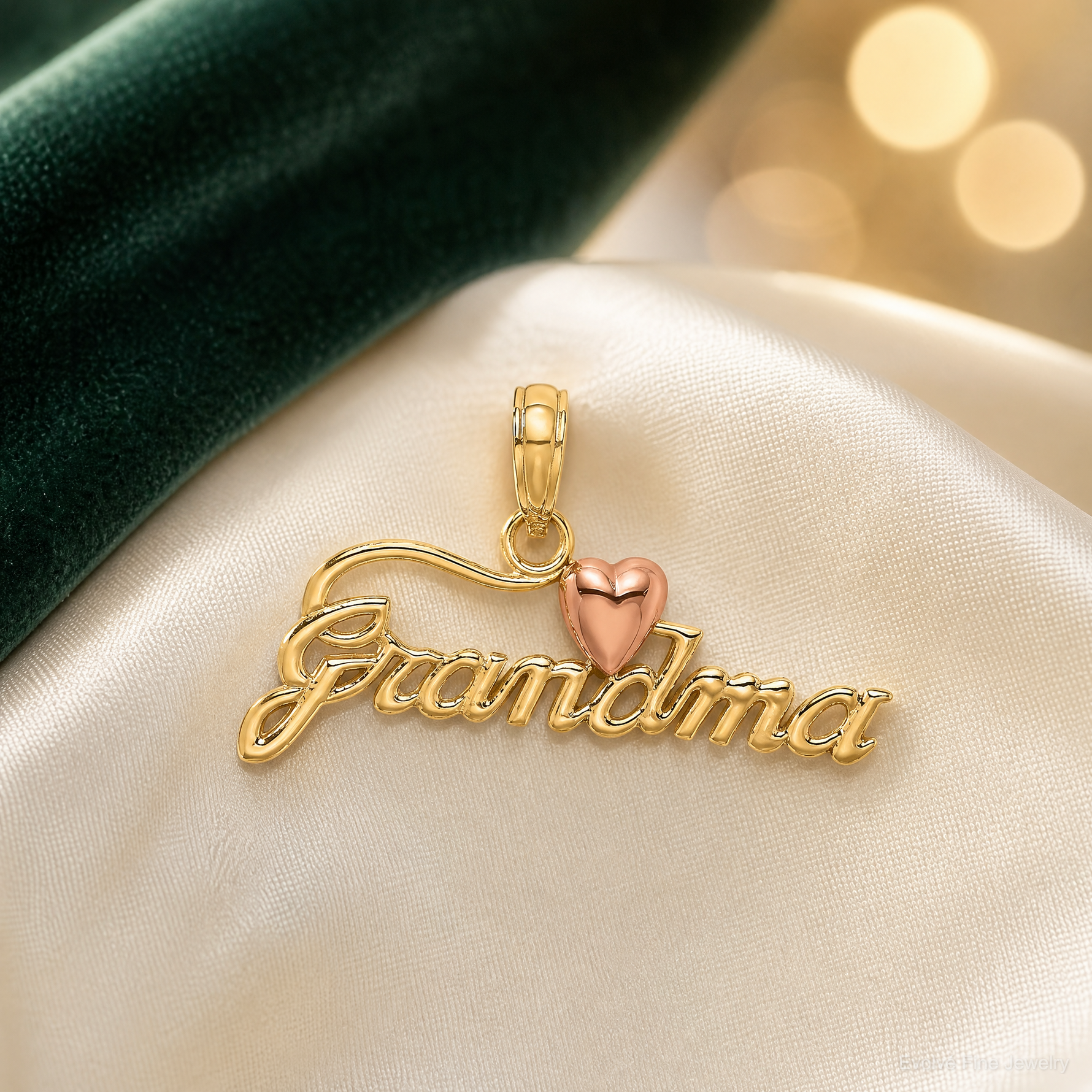 14k Two-Tone GRANDMA w/ Heart Charm - Lifestyle View
