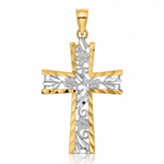 14K W/ Rhodium and D/C Flower Design Cross Charm - Lifestyle View